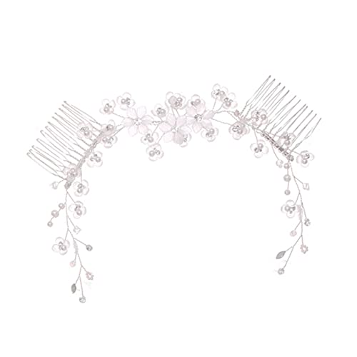 FRCOLOR Blumenkamm Aus Kristall Strass-seitenkämme Hochzeitskrone Tiara Hochzeit Kopfbedeckung Geburtstagskrone Haarschmuck Zur Hochzeit Strass Tiara Krone Brosche Weiß Strasssteine Braut von FRCOLOR