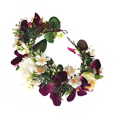 FRCOLOR Künstlicher Blumenkranz Hochzeit Haarkranz Braut Haarband Haargummis Für Mädchen Brautblumengirlande Stirnband Mit Blumenkranz Seidentuch Blütenkopf Orchidee Brautjungfer von FRCOLOR