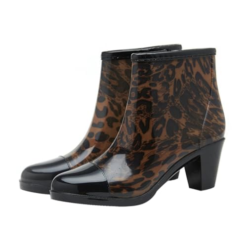 FRCOLOR Kurze Damen Regenstiefel mit Modischem Absatz Seitlichem Reißverschluss Rutschfeste Sohle Einteilige Kunststoffform Wasserdichte Langlebige Schuhe für Outdoor Einsatz von FRCOLOR
