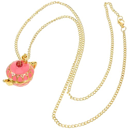 FRCOLOR Lange Pullover Anhänger Halskette mit Pinkem Teetassen Design Emailliert Modischer Damenschmuck für Alltag Party Schule Geschenkidee für Frauen und Freundinnen von FRCOLOR