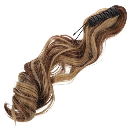 FRCOLOR Langer Synthetischer Welliger Pferdeschwanz Haarteil mit Klaue Natürlich Wirkende Leichte Clip Extension für Frauen Weiches Voluminöses Haar Passend in Hellbraun von FRCOLOR