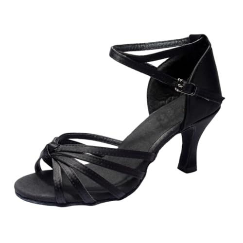 FRCOLOR Lateinische Tanzschuhe Damenschuhe Schwarze Absätze für Frauen Tanzschuhe für Damen Ballettschuhe für Mädchen High Heels aus Satin Schuhen mit hohen Absätzen von FRCOLOR
