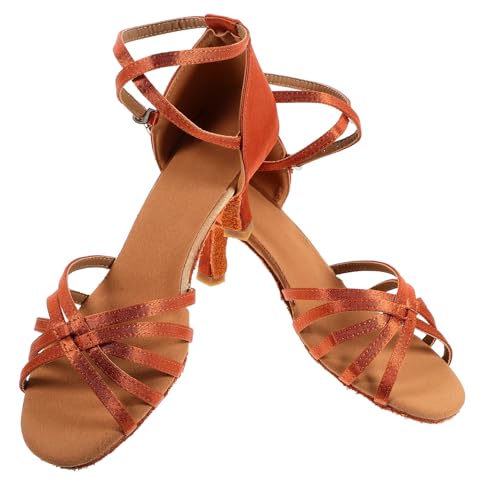 FRCOLOR Lateinische Tanzschuhe Schuhe für Frauen Schuhe Frauen Turner Tanzschuhe Schuhen mit hohen Absätzen High Heels aus Satin Golden von FRCOLOR