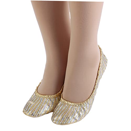 FRCOLOR Yogaschuhe Damen rutschfest Atmungsaktiv 1 Paar Größe XL 40-41 Gold Flache Schuhe für Yoga Ballett Tanz Elastische Kordel Bequem für Innenbereich von FRCOLOR