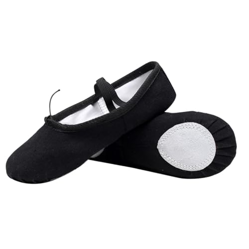 FRCOLOR Leichte Ballettschläppchen mit Rutschfester Sohle Elastischem Band Atmungsaktivem Canvas für Yoga und Tanz Schwarzes für Damen und Mädchen von FRCOLOR