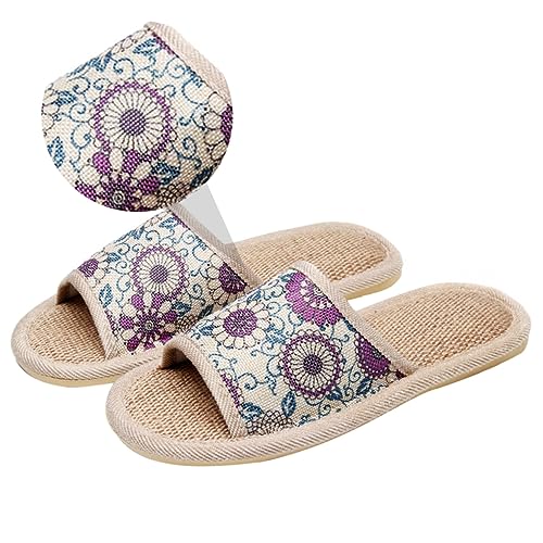 FRCOLOR Leichte Damen Leinen Hausschuhe Atmungsaktive Baumwoll Slipper Rutschfest Weiche Sandalen für Zuhause Freizeit Sommermode von FRCOLOR