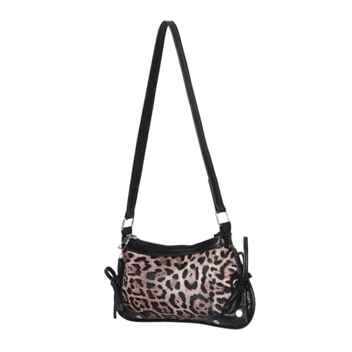 FRCOLOR Leopard Print Schultertasche mit Schleife PU Unterarmtasche im Halbmond Design Vielseitig Einsetzbare Vintage Handtasche für Damen Modisch für Arbeit Freizeit und Gesellschaftliche von FRCOLOR