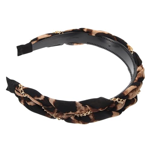 FRCOLOR Leoparden-stirnband Stirnband Aus Leopardenstoff Kette Stirnbänder Für Frauen Boho Breites Stirnband Haarschmuck Elegante Stirnbänder Frauen Stirnbänder Hijab Gezahnt Kaffee Damen von FRCOLOR