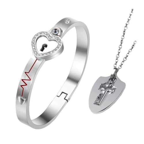 FRCOLOR Liebes Armband und Kette Set mit Herzprojektion Dekoratives Schmuck für Damen Komfortabel und Langlebig als Geburtstags und Valentinstagspräsent von FRCOLOR