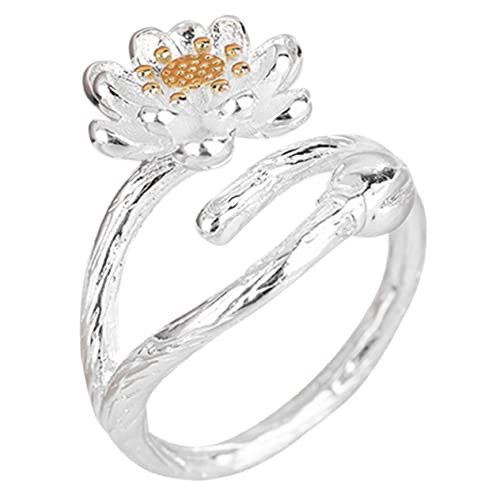 FRCOLOR Lotusblumenring für Damen Verstellbarer Blumenschmuck Offener Ring Hochzeiten Besondere Anlässe Elegant Komfortabel Hautfreundlich von FRCOLOR