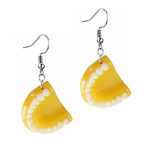 FRCOLOR Lustige Zahn Ohrringe Damen Ohrhänger mit Cartoon Gebiss Design Ausgefallene Modeschmuck Accessoires für Party Halloween Alltag und Besondere Anlässe Gelb von FRCOLOR