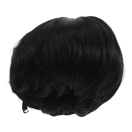 FRCOLOR Schwarze Kurze Flauschige Herrenperücke Aus Kunsthaar Geschichtet Hitzebeständig Für Halloween Cosplay Kostümpartys Karneval Partyzubehör von FRCOLOR