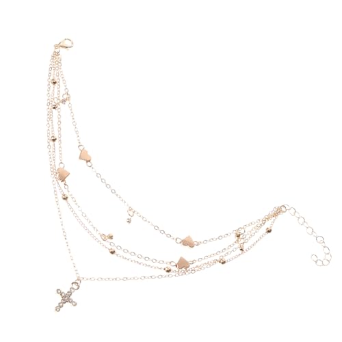 FRCOLOR Metal Stars Fußkette für Damen Mehrlagige Ankerkette mit Runden Perlen Urlaub Strand Reisen Stilvolles Design von FRCOLOR