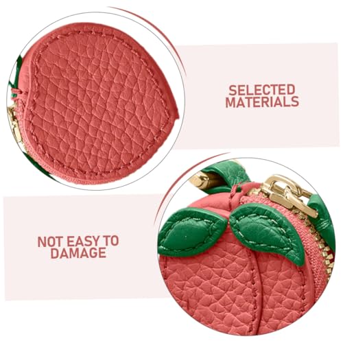 FRCOLOR Mini Geldbörse Schlüsselanhänger Pfirsich Form mit Grünem Niedliche Münztasche und Schlüsselhalter Vielseitig als Münzbeutel und Zugangskarten Schutzhülle für Handtaschen und von FRCOLOR