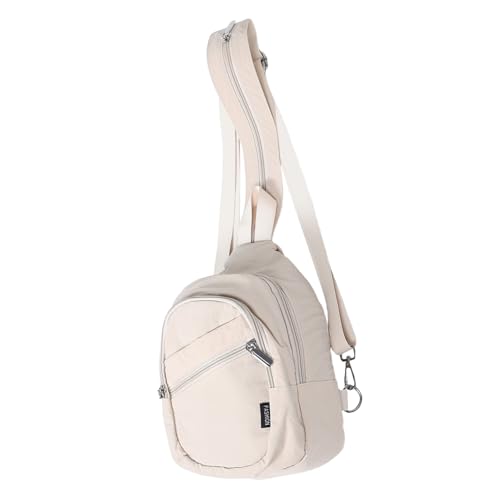 FRCOLOR Mini Sling Bag Damen Herren Leichter Nylon Crossbody Brusttasche Schultertasche Vielseitiger Casual Rucksack für Wandern Reisen Alltag Beige von FRCOLOR