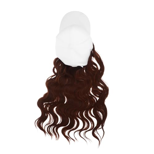FRCOLOR Modische Baseballcap mit Integriertem Langem Gewelltem Kunsthaar für Damen Bequeme Natürliche Perücke in Weiß und Hellbraun für Outdoor-events und Schnellen Style von FRCOLOR
