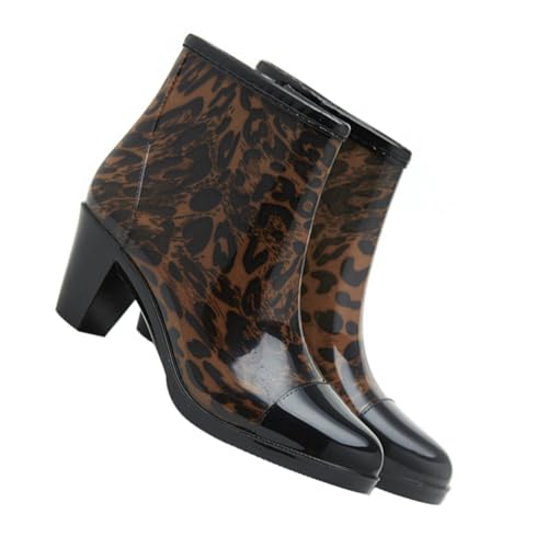 FRCOLOR Modische Damen Regenstiefel Kurzschaft mit Seitlichem Reißverschluss Rutschfeste PVC Sohle Hoher Absatz Langlebig für Outdoor Camping Wandern und Alltag von FRCOLOR