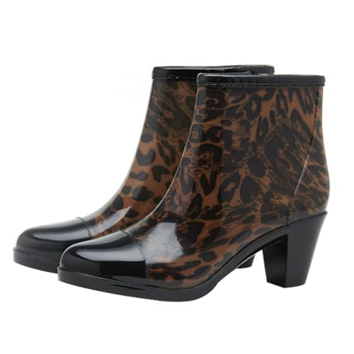 FRCOLOR Modische Damen Regenstiefel mit Seitlichem Reißverschluss Rutschfest Hoher Absatz Kurzschaftig für Outdoor Camping Wandern und Alltag von FRCOLOR