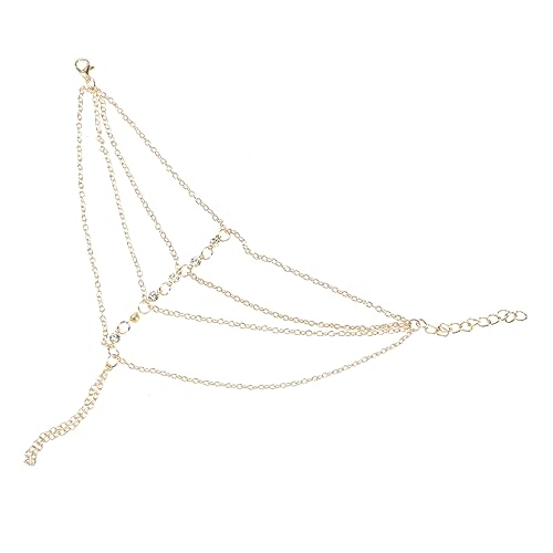 FRCOLOR Modisches Mehrlagiges Perlen Handketten Armband mit Integriertem Fingerring für Damen und Mädchen Leichtes Langlebiges Modeschmuck Accessoire für Party Geburtstag Cosplay und von FRCOLOR