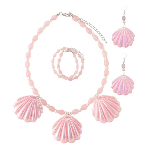 FRCOLOR Modisches Schmuckset Frauen Teiliges Pinkes Muschel Perlen Armband Halskette Ohrringe Strand Schmuck für Blumenmädchen Hochzeit Party von FRCOLOR