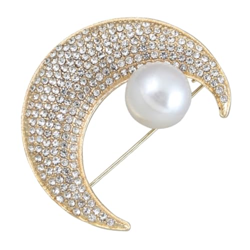 FRCOLOR Mondbrosche Strass Mädchen Broschen Für Frauen Geschlecht Perle Dame Damen Frau Pins Revers Kleid Schmuck Glamorette Druckknopf Vorne Schließend Bhs Legierung Golden von FRCOLOR