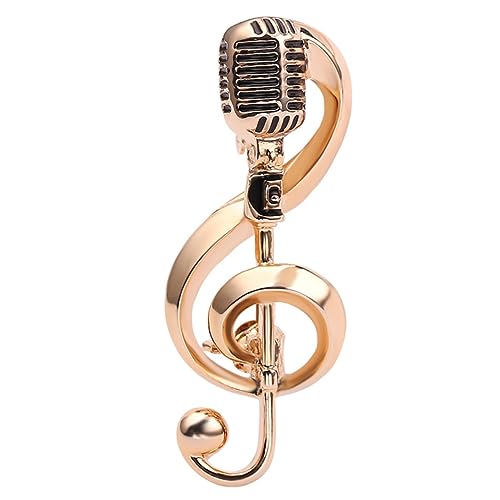 FRCOLOR Musik Brosche Broschenstifte Form Dame Brosche Mit Musiknoten Mode Stilvoll Frauen Schmuck Broschennadel Musikbroschen Mikrofon Musiknoten-abzeichen Musikstifte Golden Legierung von FRCOLOR