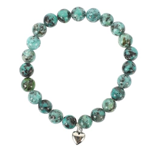 FRCOLOR Natürliche Steinperlenarmband mit Herzanhänger Unisex Schmuck für Damen Herren Handgefertigtes Armband Echtem Naturstein Elegantes Accessoire für Partys Dates Meetings von FRCOLOR
