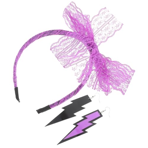 FRCOLOR Neon Party Haarreifen mit Spitzen Schleife und Filigranen Ohrringen Leichtes Kostüm Set für Damen Vielseitig für Mottopartys Karneval und Disco Events Geeignet von FRCOLOR