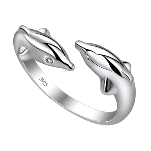 FRCOLOR Offener Ring Sterling Zirkon Damen Fingerringe Für Frauen Handschmuck Delfine Delfinringe Party Der Ring Modering Öffnungsring Silber von FRCOLOR