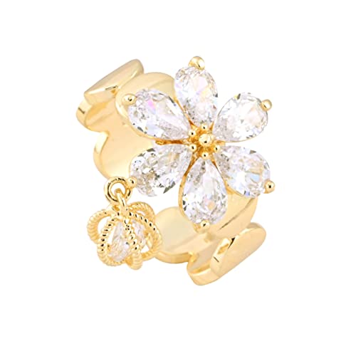 FRCOLOR Offener Ring mit Blumenmuster Quasten Verstellbarer Damenring mit Zirkonia Eleganter Fingerring für Besondere Anlässe Modisches für Frauen von FRCOLOR