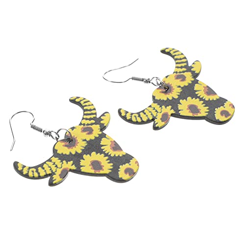 FRCOLOR Ohrhänger mit Sonnenblumenmotiv und Kuhkopf Anhänger Leichte Drop Earrings für Damen und Mädchen Hakenohrringe für Alltag Party und von FRCOLOR
