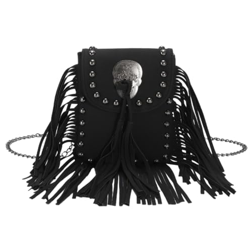 FRCOLOR One-Shoulder Crossbody Bag reisen Schulter Quaste Tragetaschen für Damen Kette Single-Umhängetasche kleine Hobo-Taschen für Frauen Tasche Kleine Umhängetasche Pu Schwarz von FRCOLOR