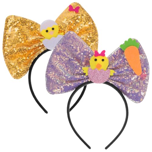 FRCOLOR 2stücke Osterkopfband Mit Glitzerbow Niedliches Küken-design Elastisches Haarband Für Festliche Anlässe Und Feiertagsfeiern Dekorative Haarschmuckaccessoires Für Ostern von FRCOLOR