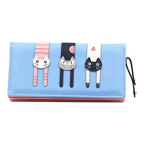 FRCOLOR PU Cartoon Geldbörse Damen Lange Brieftasche mit Reißverschluss Niedliches Katzenmuster Robustes PU Vielseitig für Schule Reisen Alltag für Karten Münzen Bargeld von FRCOLOR