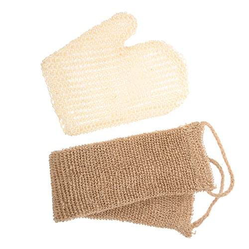 FRCOLOR Peeling Badewaschhandschuh aus Natürlichem Jute und Sisal Doppelseitiger Körperpeeling Handschuh mit Dickem Handtuchgriff Hautfreundlich Kompakt und Leicht für Damen Badewäsche von FRCOLOR