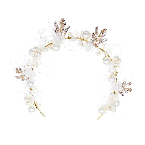 FRCOLOR Perle Und Diamant-stirnband Kinderhaarschmuck Für Mädchen Brautkopfschmuck Aus Kristall Goldene Haaraccessoires Mädchen Schmuck Weiß Blumen Hochzeit Kupferkabel Brautjungfer von FRCOLOR