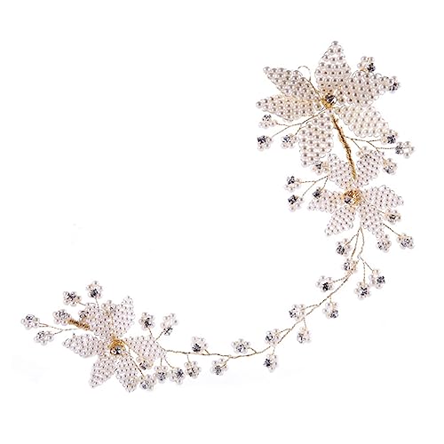 FRCOLOR Braut Haarspange Perlen Blumen Stirnband Hochzeit Haarrebe Perlen Kopfbedeckung Hochzeit Haarkamm Braut Stirnbänder Perlmutt Brauthaar Weiß Kleid Brautjungfer Eisendraht Schmuck von FRCOLOR