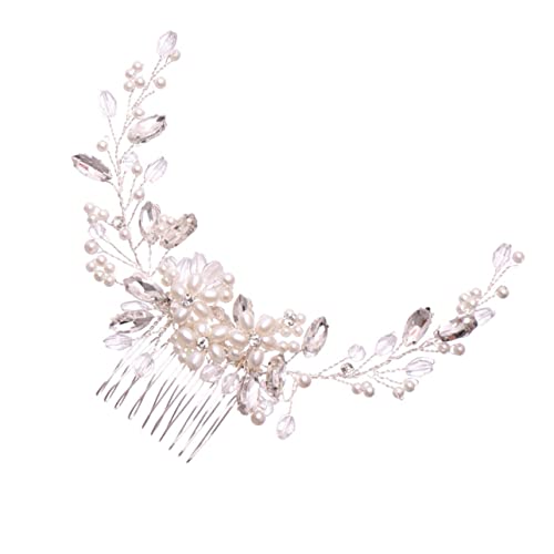 FRCOLOR Perlenkamm haarschmuck haar spangen haar clips haar klammerm haarspangen klammer Haarkämme für Damen Haarnadel Schleier Tiara hochzeit kopfschmuck Haarseitenkamm Strasssteine Weiß von FRCOLOR