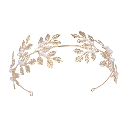 FRCOLOR Hochzeit Tiara Mit Kunstperlen Und Blättern Brautkrone Zum Jäten Strasskrone Kopfschmuck Brauttiara Glänzendes Stirnband Brautdiademe Hochzeitskrone von FRCOLOR