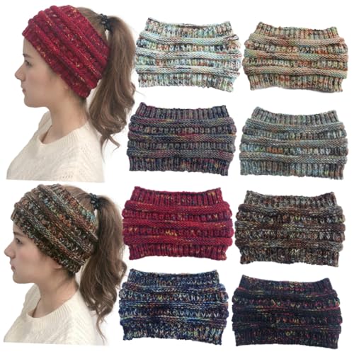 FRCOLOR Bunte Punkte Gestrickte Pferdeschwanzmütze Wollgarn Leere Modemütze mit Breitem Stirnband für Damen für Outdoor Camping und Freizeit von FRCOLOR