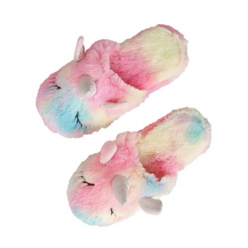 FRCOLOR Plüsch Baumwoll Hausschuhe Einhorn Design Warm Rutschfest Mütze für Damen Komfortable Indoor Pantoffeln von FRCOLOR