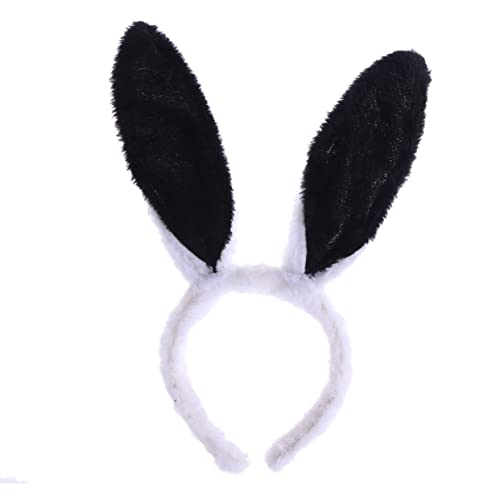 FRCOLOR Plüsch Hasenohren Stirnband Fleece Stoff Haarbänder Für Junge Mädchen Kleinkinder Jugendliche Und Erwachsene Bequemes Haar Accessoire Weiß Und Schwarz von FRCOLOR