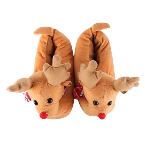 FRCOLOR Plüsch Hausschuhe Damen Herren Warm Rutschfest Flauschig Kuschelig mit Niedlichem Rentiermotiv für Herbst Winter Weihnachten von FRCOLOR