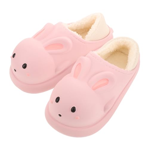 FRCOLOR Plüsch Hausschuhe Damen Warm Geschlossene Ferse Lustige Kaninchen Pantoffeln Winter Kuschelige Rutschfeste Schuhe für Innen und Leichtes Außen Tragen Rosa von FRCOLOR