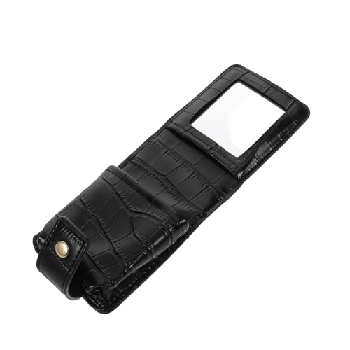 FRCOLOR Portabler Lippenstift Organizer mit Spiegel Mini Kosmetiktasche PU Reise Makeup Bag für Damen Kompakter Lippenstifthalter Tragbare Schminktasche für Unterwegs Schwarz von FRCOLOR