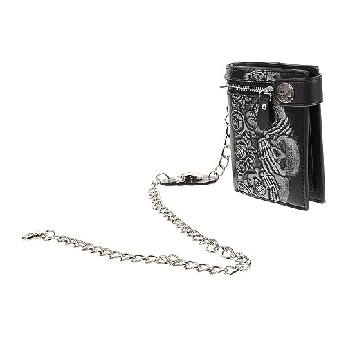 FRCOLOR Punk Geldbörse mit Kette Unisex Gothic Portemonnaie Skelett Diebstahlschutz Kompaktes Schwarzes Portmonee für Outdoor Shopping Reise von FRCOLOR