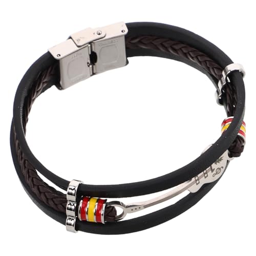 FRCOLOR Punk Herren Armband Mehrlagig Geflochtenes PU Material Mit Gitarre Motiv Verstellbar Rock Musik Schmuck von FRCOLOR