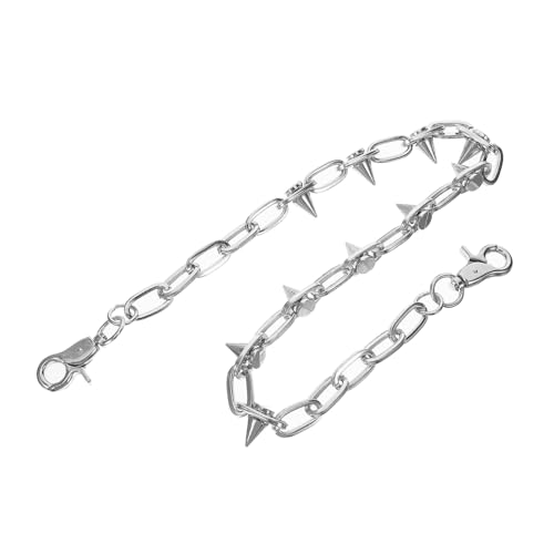 FRCOLOR Punk Jeans Ketten Gürtel mit Nieten Metall Hosenkette Unisex Stylische Hose Accessoire Silberfarbene Kettengürtel für Damen Herren Modischer Jeans Schmuck von FRCOLOR