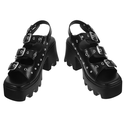FRCOLOR Punk Nieten Sandalen Damen Römische Schuhe mit Dicker Sohle Rutschfest Angenehm für Lange Spaziergänge und Partys Modische Plattform Sandaletten für Erwachsene Frauen von FRCOLOR