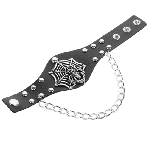 FRCOLOR Rock Lederarmband Mit Spinnennetz-charm Schwarzes Pu Manschettenarmband Verstellbares Armband Im Rock-stil Für Halloween-kostümzubehör Mit Nieten Und Breitem Kettendesign von FRCOLOR